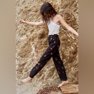 EUC! Farm Rio for Anthropologie Benicia Wide Leg Black Pants Hearts Motif W’s XS